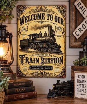 Vintage Train Station Metal Sign 8x12 Railroad Railway Wall Decor New